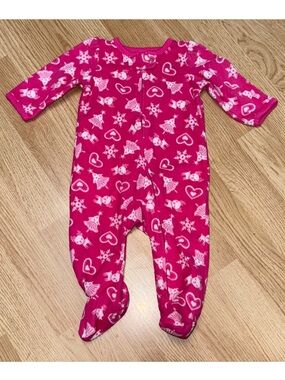 Carter’s Child of Mine 3-6 Months Pink White Fleece Footed Sleeper Holiday